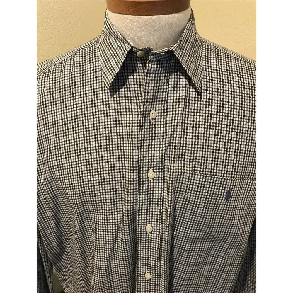 POLO Ralph Lauren Mens Shirt Button Up Lowell Sport Plaid Long Sleeve Navy Sz L